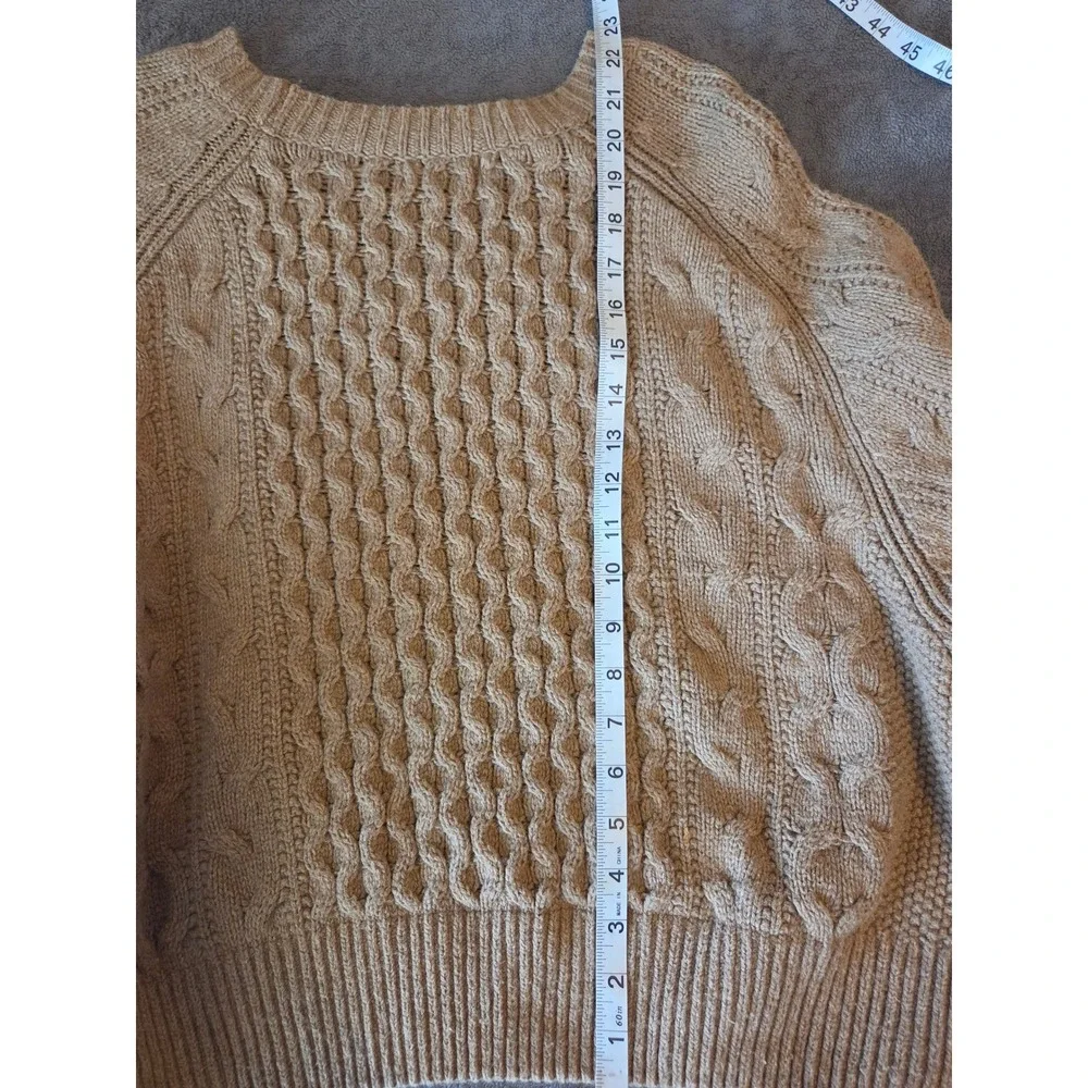 Women's Tan Cable Knit Raglan Sweater Cotton Wool Blend L